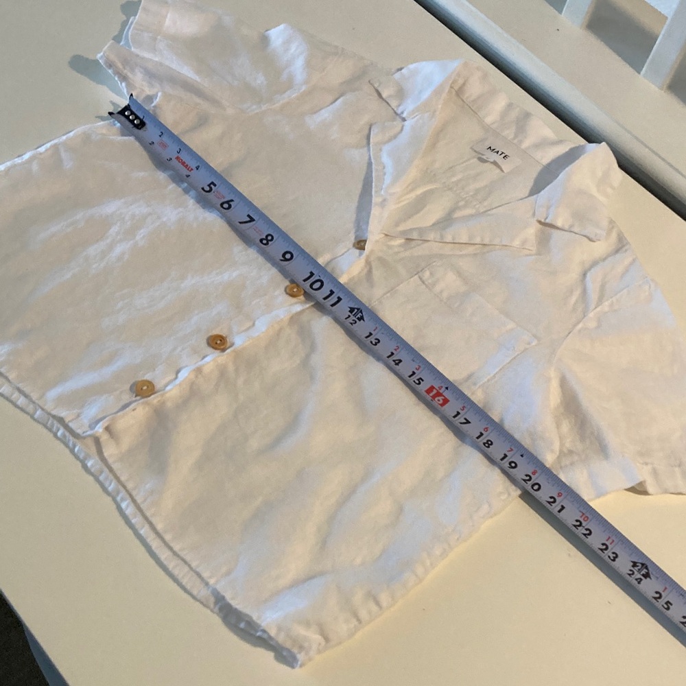 Mate the Label Logan linen shirt Bright White Classic Button Down Medium - Picture 8 of 10